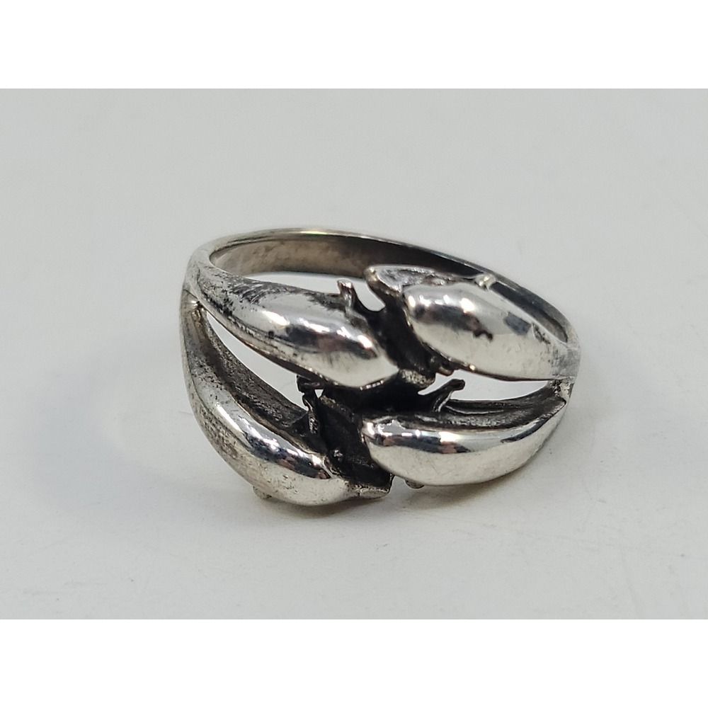 Sterling Silver 925 Dolphins Swimming Ocean‎ Ring Size 9